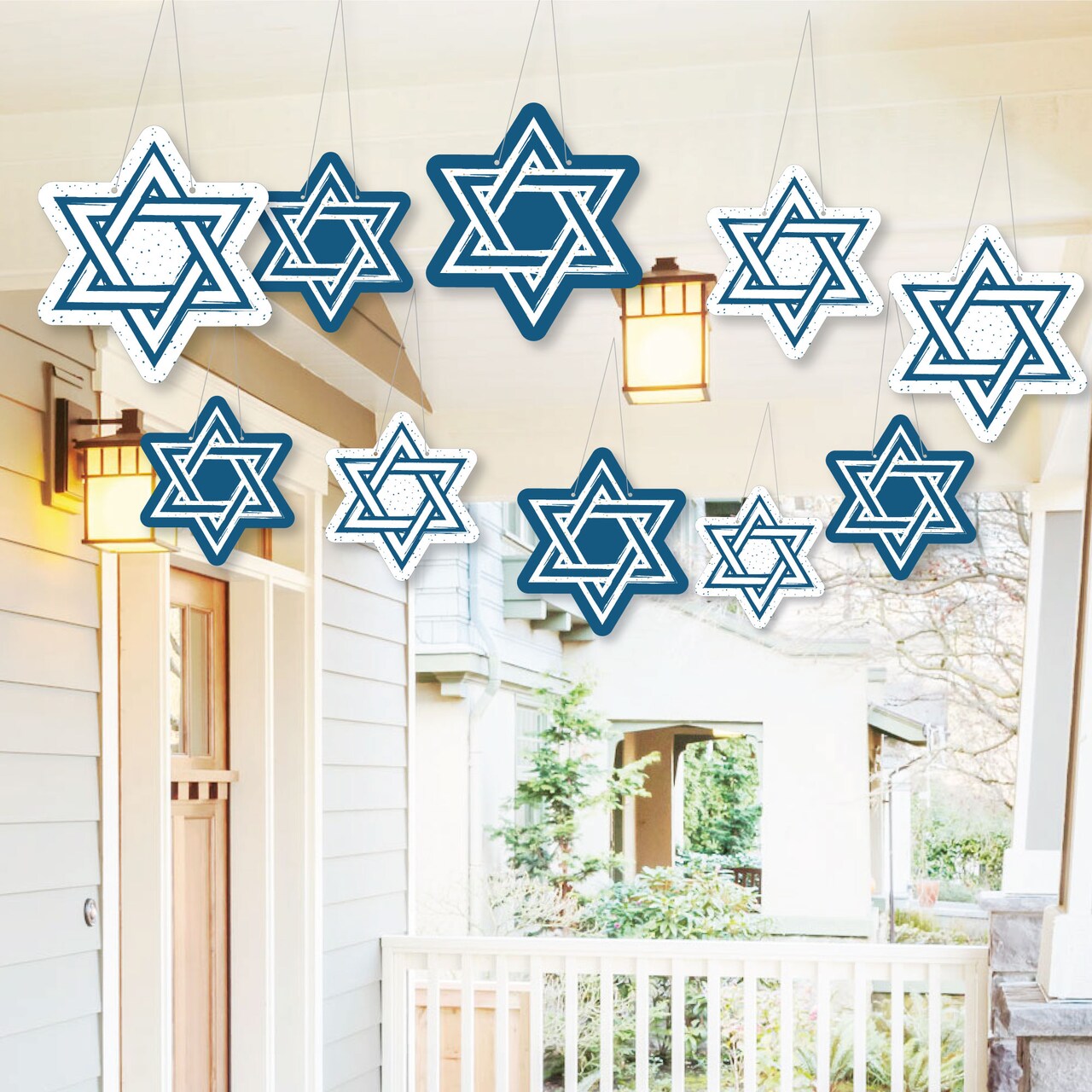 Big Dot of Happiness Hanging Happy Hanukkah - Outdoor Hanging Decor - Chanukah Party Decorations - 10 Pieces